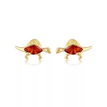 Imagem de Kiethleasa Brincos de dinossauro fofos banhados a ouro 14 k zirocnia cúbico brincos pequenos presente de aniversário para mulheres filha, Regular, Latão, Zircônia cúbica