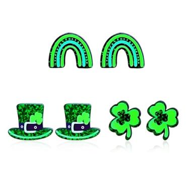 Imagem de LKingel Brincos de Dia de São Patrício para mulheres, conjunto de brincos de trevo verde em forma de ferradura acrílica, trevo irlandês, brincos de boa sorte, roupas de festival irlandês, acessórios