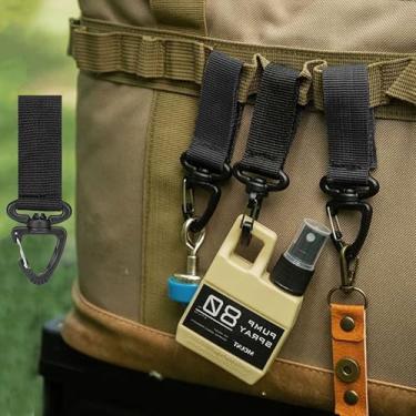 Imagem de Chaveiro giratório tático, mosquetão giratório com clipe de pressão, chaveiro multifuncional, suporte de cinto, gancho para escalada, caminhada, acampamento, esportes ao ar livre, mochila preta
