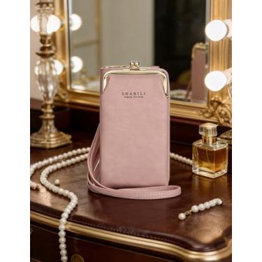 Imagem de Bolsa tiracolo feminina vintage de couro rosa, carteira com zíper multicamadas e bolsa de pulso