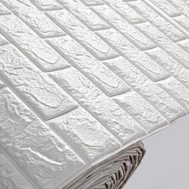 Imagem de Kit Placas Adesiva Tijolinho 3D Revestimento Autocolante Decoração Quarto Sala Banheiro Impermeável (Kit 20 Placas Adesivas Tijolo Branco, 70x38,5)