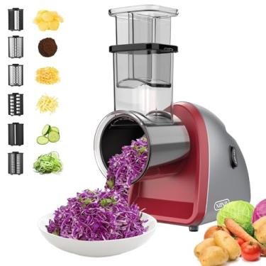 Imagem de NZINZI Ralador De Queijo Elétrico Com 6 Lâminas Formato Diferente Para Uso Doméstico Na Cozinha, Fatiador Salada 250 W, Vegetais, Frutas, Queijos, Cinza