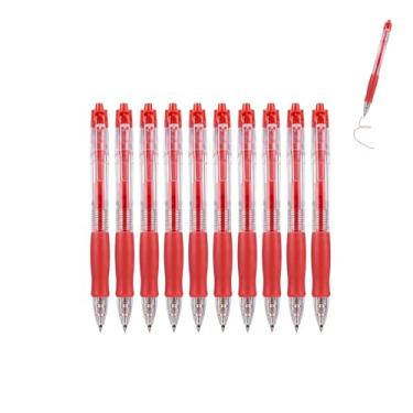 Imagem de GZBABY Caneta de gel retrátil, 10 peças, caneta esferográfica de ponta fina para escrever colorir, 0,5 mm, tinta vermelha bordo