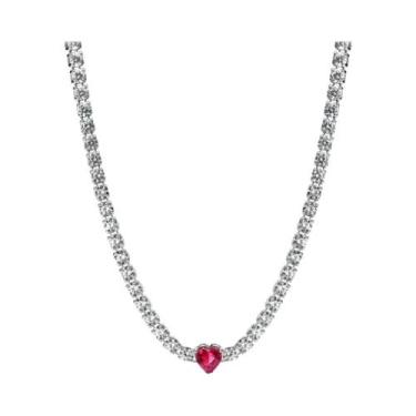 Imagem de Colar Feminino De Prata 925 Com Laço Rosa, Coração Vermelho E Flor  Jo