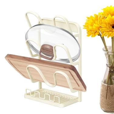 Imagem de Suporte para tampa de panela | Suporte de várias camadas com bandeja coletora - organizadores de tampa de panela dentro do rack de armário | para tábua de corte, garfo, espátula, sopa, concha, toalha