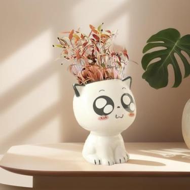 Imagem de Vaso de flores de cerâmica em forma de gato para casa, jardim, escritório, mesa, decoração interna e externa