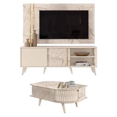 Imagem de Rack Bancada e Painel para TV Cronos com Mesa de Centro Indianápolis Calacata Off White – Madetec