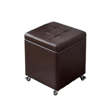 Imagem de Puff Baú Decoração Guarda Objetos Brinquedos Discreto Assento Quarto Sala Organizador Material De Couro Banquetas Giratórias Com Rodas(Brown,15.7" x 15.7" x 18.1")