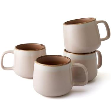 Imagem de Ava Nord Conjunto de 4 canecas de café de cerâmica, 340 g de grés com alça confortável para latte, chá, cappuccino, cacau - seguro para micro-ondas e lava-louças - Estética moderna e exclusiva - areia
