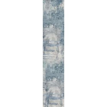 Imagem de BYYVOO Tapete de corredor extra longo de 6 x 30 cm azul cinza abstrato: tapete de corredor lavável antiderrapante para entrada - tapete macio e fino para corredores longos, comprimento personalizado 6