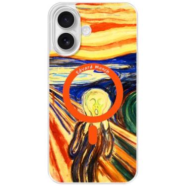 Imagem de Berkin Arts Compatível com iPhone 16, capa transparente e compatível com Magsafe, com pintura abstrata Shock Art (O Grito de Munch)