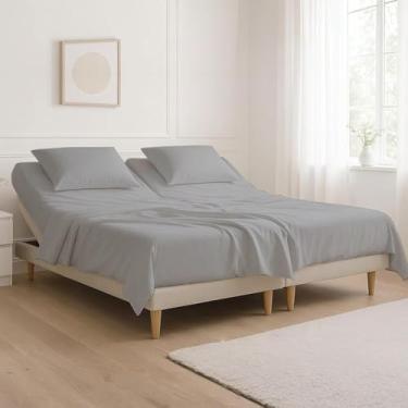 Imagem de Jogo de lençóis King com parte superior dividida para camas ajustáveis, 800 fios, 100% algodão egípcio, 4 peças, bolso profundo de 45,72 cm - Dividido 86,4 cm a partir do topo - Prata lisa