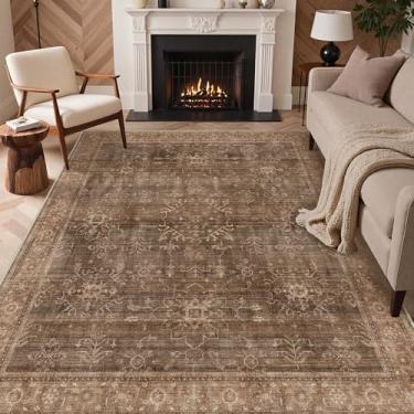 Imagem de GENIMO Tapetes de área de 20 x 25 cm, lavável à máquina, antiderrapante, macio, retrô, vintage, boho para interior, tapetes grandes ultrafinos de pilha baixa para sala de estar, quarto, sala de jantar