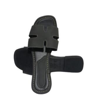 Imagem de Rasteirinhas H sandálias femininas em COURO, Preto, 37