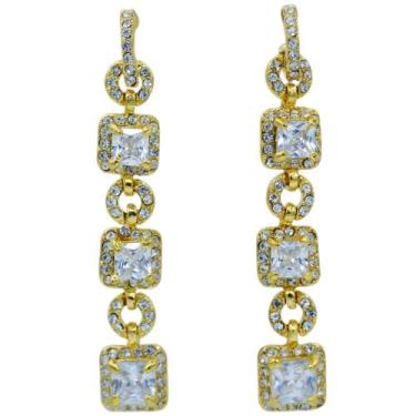 Imagem de Brinco Zircônia Brilhos Semijoia Akasaki BC3005, Dourado, Cristal