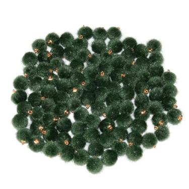 Imagem de Featuman Berloques pompons para artesanato, 100 peças de brincos de pompom macios e fofos para fazer joias, chaveiros, acessórios de cabelo, decoração de bolsa (verde escuro)