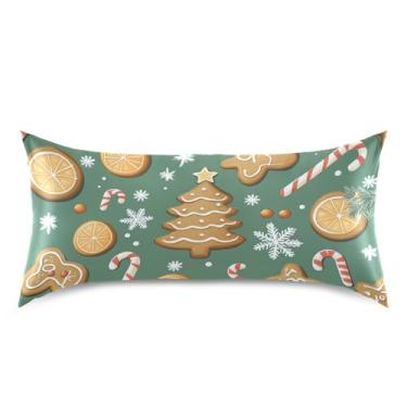 Imagem de Blueangle Fronha de cetim de biscoitos de Natal para cabelo e pele, fronha de seda, tamanho king (50,8 x 101,6 cm) - Capas de almofada de cetim com fecho de envelope (80)