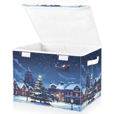 Imagem de Blueangle Caixas de armazenamento voadoras de Papai Noel com tampas, 42 x 32 x 30 cm, grande cesta organizadora dobrável para decoração de casa e escritório (231)