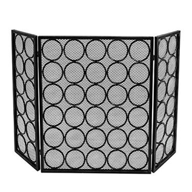 Imagem de Tela de malha de ignição surround de 3 painéis, proteção contra faíscas de ferro forjado resistente, dobrável, malha de decoração de metal ao ar livre (cor: Preto)