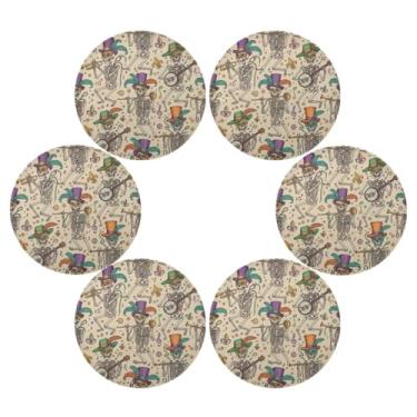 Imagem de Wassud Jogo americano conjunto de 6 tapetes de mesa redondos de músicos de carnaval para cozinha e jantar laváveis tapetes resistentes ao calor para decoração de mesa 39 cm