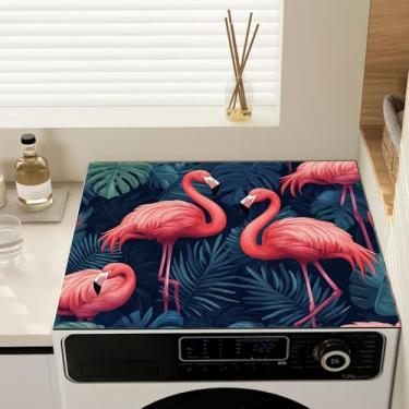 Imagem de Capa antipoeira para máquina de lavar folhas de palmeira flamingo, capas antiderrapantes para lavadora e secadora para a parte superior, tapete protetor de secadora para lavanderia e cozinha, 59,9 cm