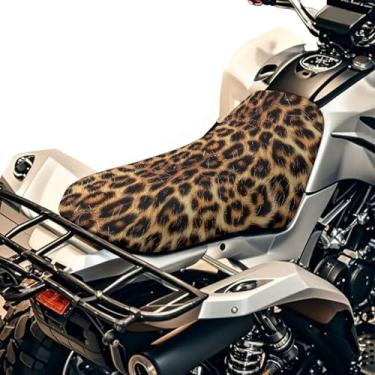 Imagem de HUISEFOR Capa de assento de quadriciclo com estampa de leopardo à prova d'água 4 rodas capa de almofada de assento extensível respirável protetor acolchoado para Polaris Sportsman/Rancher/Foreman