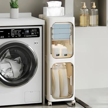 Imagem de TIRUSS Armário de armazenamento alto e estreito com rodas móveis e prateleiras ajustáveis, organizador de plástico fino dobrável para banheiro, cozinha, lavanderia, ideal para espaços pequenos (2
