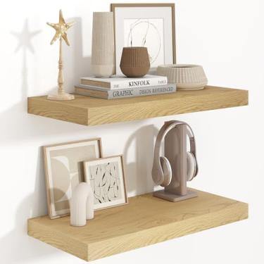 Imagem de Prateleiras flutuantes de parede de 60 cm L x 24 cm P para banheiro, 2 unidades de prateleiras flutuantes profundas para quarto, cozinha, sala de estar, prateleira de parede de madeira rústica com