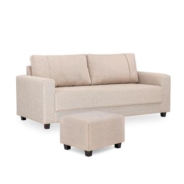 Imagem de Sofá 3 Lugares e Puff Herval Clean Linho Bege, 200 cm