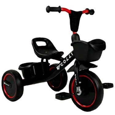 Imagem de Triciclo Infantil Colli Kim Preto Fosco Com Cestinha Aro 12 Com Pedal Andador Bebê 2+ anos Bicicleta Menino Menina Feminina Masculina