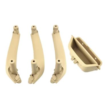 Imagem de Compatível com bmw f25 f26 x3 x4 2011-2017 preto bege cor de fibra de carbono porta lateral esquerda interior alça puxar guarnição(LHD-4Pcs-Beige)