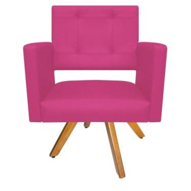 Imagem de Poltrona Gênesis Base Giratória de Madeira Sintético Pink - Doce Sonho