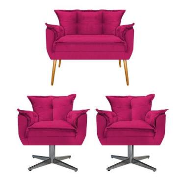 Imagem de Kit Namoradeira e 02 Poltronas Opala Base Giratória de Metal Suede Pin