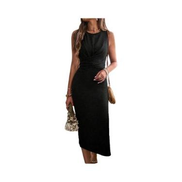 Imagem de Vestido Midi Bodycon Sem Mangas Com Laço Nas Costas E Fenda Para Mulhe