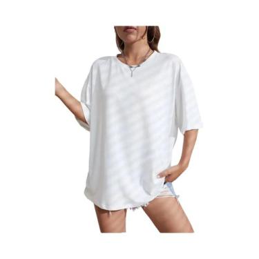 Imagem de Camiseta De Fitness Feminina De Algodão De Manga Curta Em Cor Sólida, 