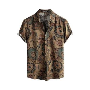 Imagem de Camisas Casuais Masculinas Florais Havaianas Com Estampa 3D, Manga Cur