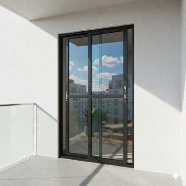 Imagem de Porta Balcão 2 Folhas Vidro 210x140 Alumínio Preto Linha 25 Com Fechad