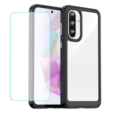 Imagem de Wanyuexes Capa para Galaxy A36 5G/Capas para Galaxy A56 com protetor de tela de vidro temperado, parte traseira de policarbonato rígido transparente e capa protetora de TPU macio para Samsung Galaxy