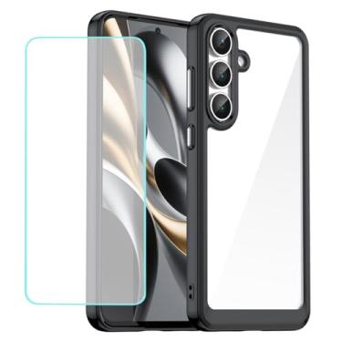 Imagem de Wanyuexes Capa para Galaxy S25 FE, capas para Samsung S25FE 5G com protetor de tela de vidro temperado, parte traseira de policarbonato rígido transparente e capa protetora de TPU para Samsung Galaxy