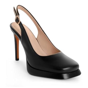 Imagem de ANN CREEK Sapato feminino de salto alto com bico quadrado plataforma para mulheres, vestido Mary Jane, casamento, formatura, festa, escritório, Preto, 39