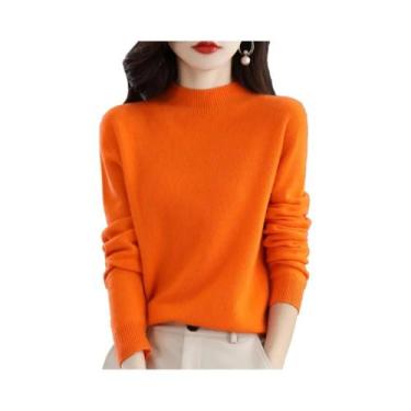 Imagem de Suéter Feminino De Lã Merino E Cashmere Com Gola Alta, Manga Longa, Qu