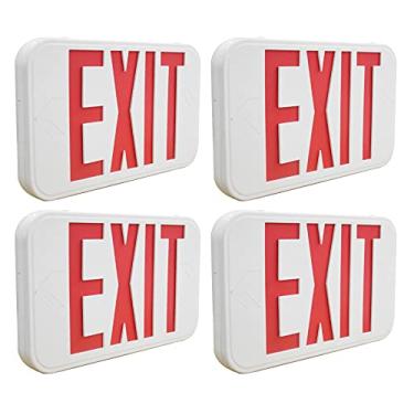 Imagem de LIT-PaTH Placa de saída LED, luz de emergência com dupla face e baterias de reserva - Iluminação de saída de letra vermelha padrão dos EUA, qualificada UL 924 e CEC, tensão 120-277, pacote com 4
