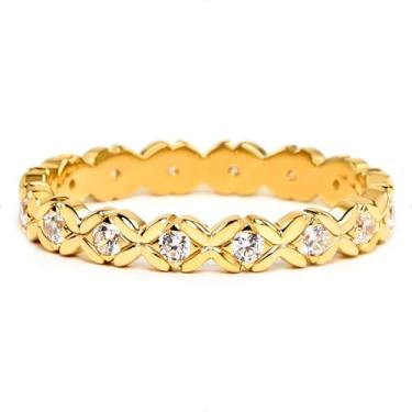 Imagem de STORYJEWELLERY Alianças de casamento banhadas a ouro para mulheres, anel da eternidade, anéis banhados a ouro para mulheres, anéis empilháveis de zircônia cúbica, presentes para ela, 5, Banhado a