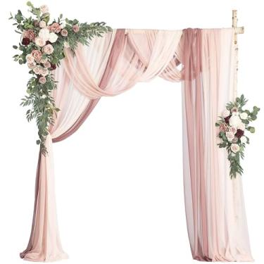 Imagem de Flores artificiais de arco de casamento - Pacote com 5 com 2 brindes de flores grandes e 3 tecidos drapeados para decoração de cerimônias e decoração de festas, perfeito para casamentos e eventos