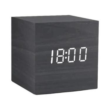 Imagem de Relógio Despertador Digital De Madeira Com LED, Controle De Som E Temp