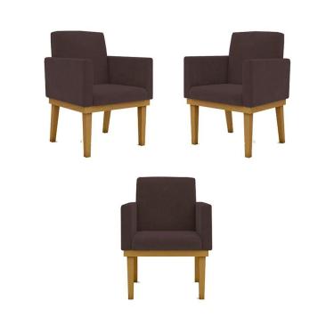 Imagem de Kit 03 Poltronas Base Reforçada - Sala Quarto Escritorio Cor:marrom