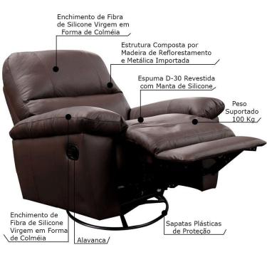 Imagem de Poltrona Reclinável Giratória Glider Couro Capuccino