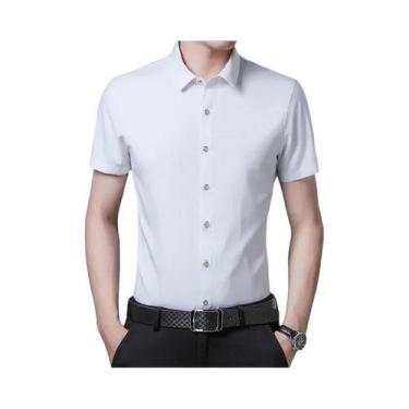 Imagem de Camisa masculina de manga curta casual de cor sólida sem engomar top c