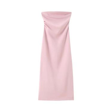 Imagem de Vestido Feminino Sem Mangas, Sem Alças, Plissado, Sexy, Com Fenda E Zí