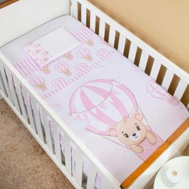 Imagem de Jogo De Lençol Berço 3 Peças Americano e Nacional Bebê Menina Ursa Bal